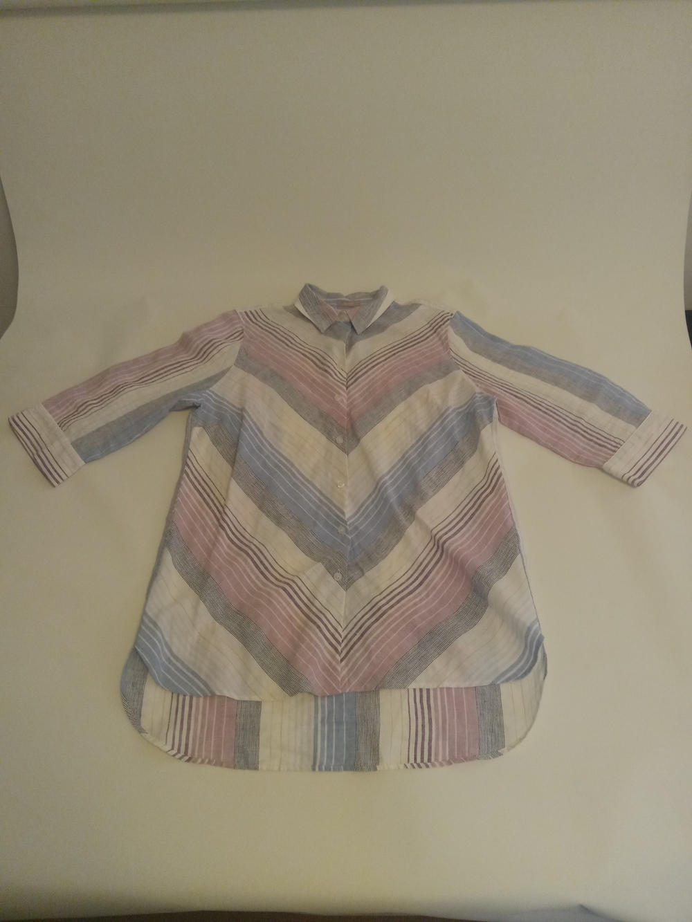 Chico's 100% Linen Pastel Striped Tunic - Blue, Pink, Gray, White